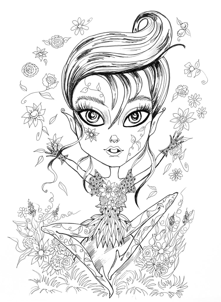 Coloring Book Collection One 20 Original Pages Whimsical Fairy Fantasy Line Art