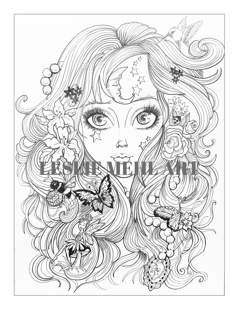 Coloring Book Collection One 20 Original Pages Whimsical Fairy Fantasy Line Art