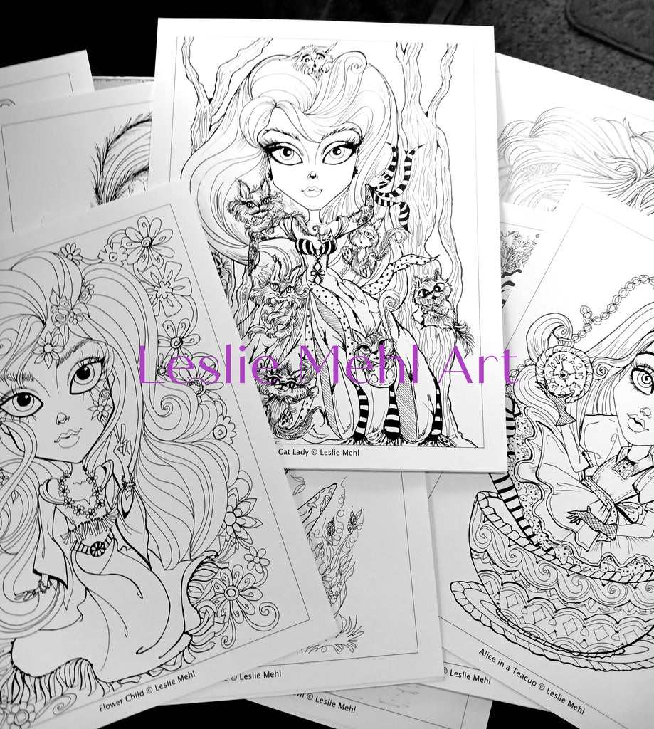 Fantasy Coloring Book 20 Original Line Art Loose Leaf Pages