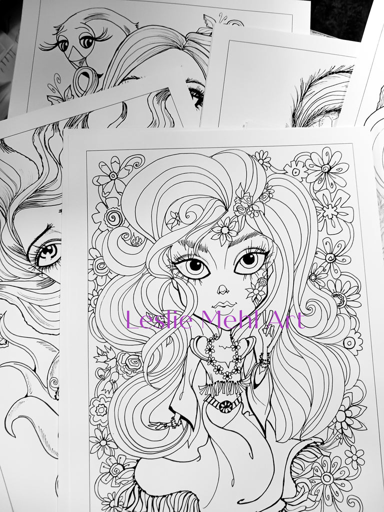 Fantasy Coloring Book 20 Original Line Art Loose Leaf Pages