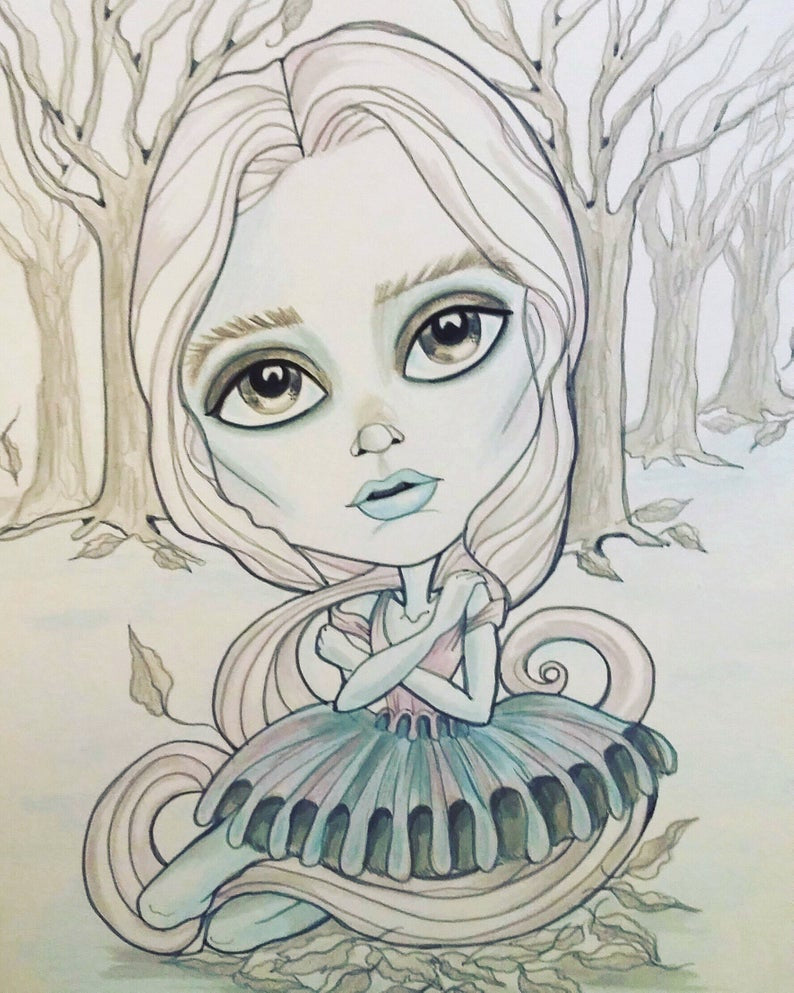 Blue Girl Lowbrow Art Print