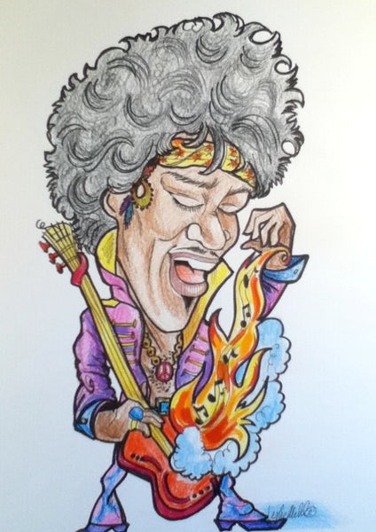 Jimi Hendrix Full Color Rock and Roll Caricature – Leslie Mehl Art