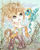 Curly Haired Centauress and the Dragon Fantasy Art Print