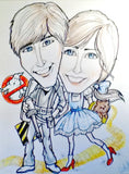 Caricature of Two People in Black and White with a Touch of Color