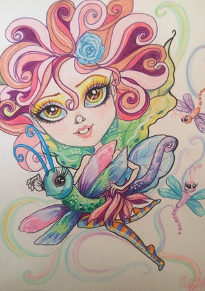 Dragonfly Fairy Fantasy Big Eye Art Print