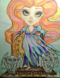 Gothic Girl and the Gargoyles Fantasy Big Eye Art