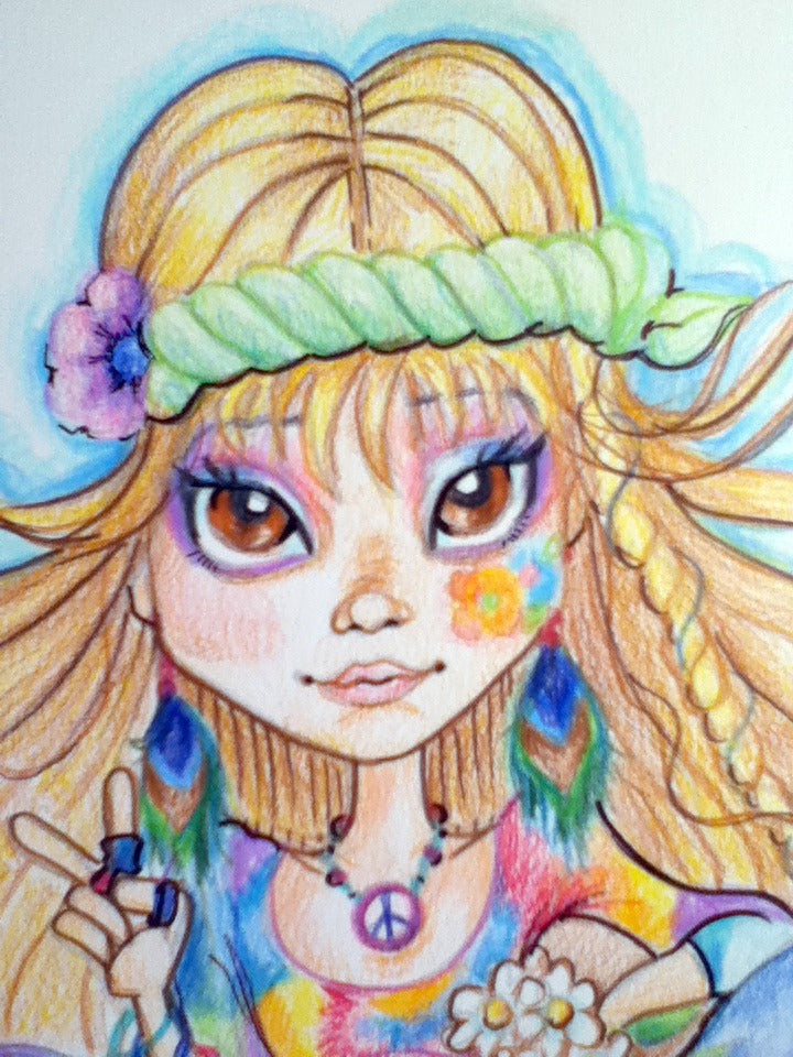 Hippie Chick Fantasy Big Eye Art Print