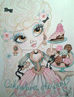 Queenie says Cake Saves The Day  Big Eye Art Print