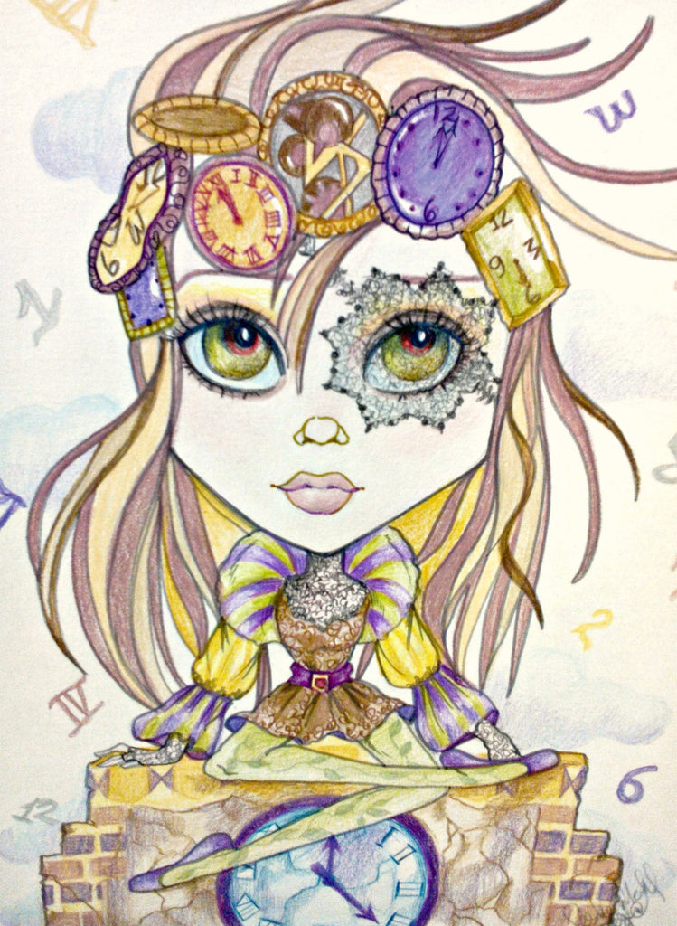 Out of Time Big Eye Fantasy Girl Art Print by Leslie Mehl