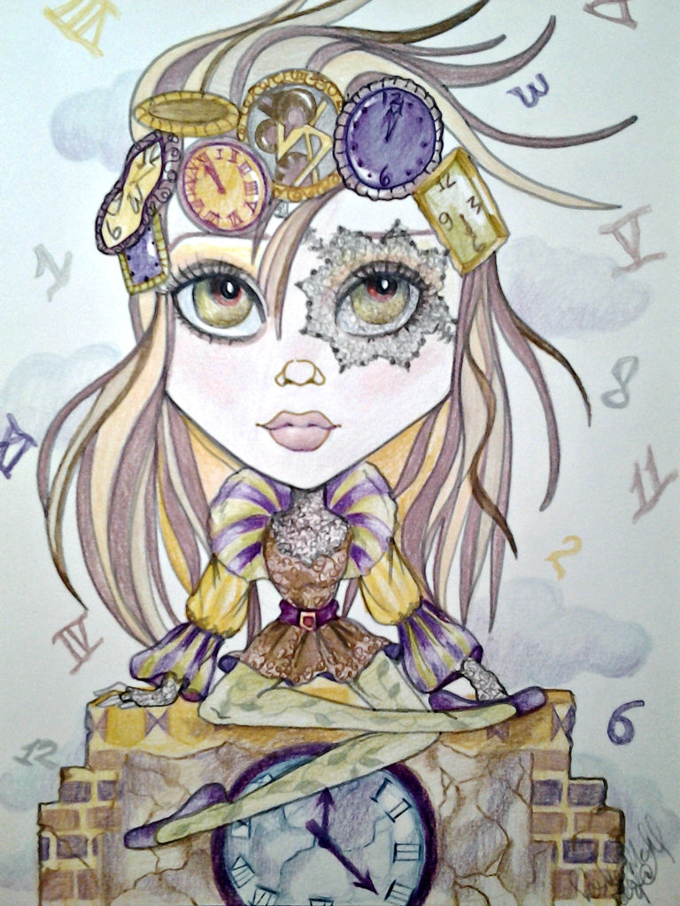 Out of Time Big Eye Fantasy Girl Art Print by Leslie Mehl