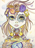 Out of Time Big Eye Fantasy Girl Art Print by Leslie Mehl