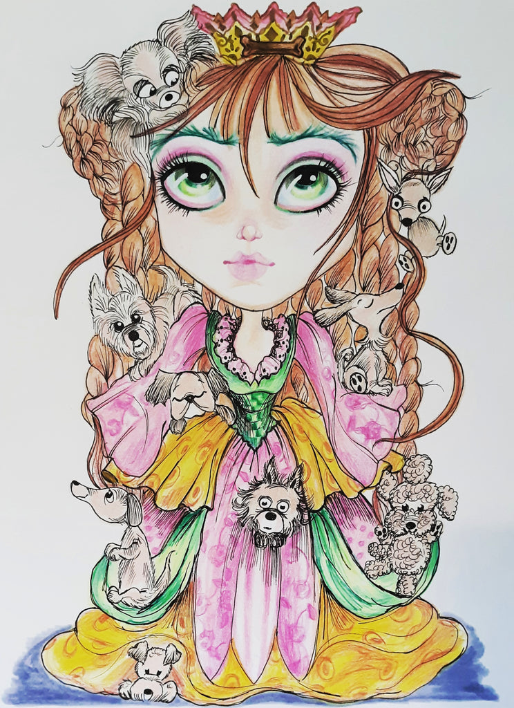 Little Royals and Cats, Dogs and Mice 5 x 7 print set cute whimsical art by Leslie Mehl