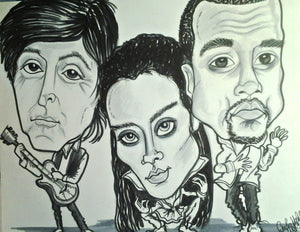 McCartney Rhianna Kanye Rock Caricature Rock Portrait Music Art