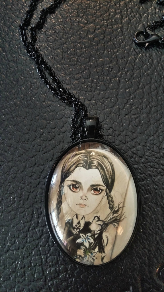 Horror Art Pendant Wednesday Cuts Her Hair Necklace