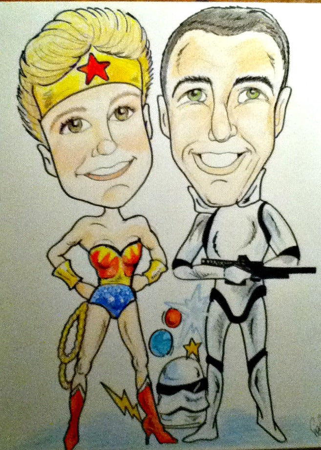 Caricature of Two People in Color