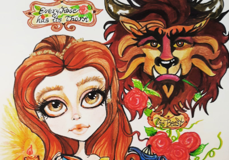 Belle and the Beast decorative  Fairytale cotton art pillow