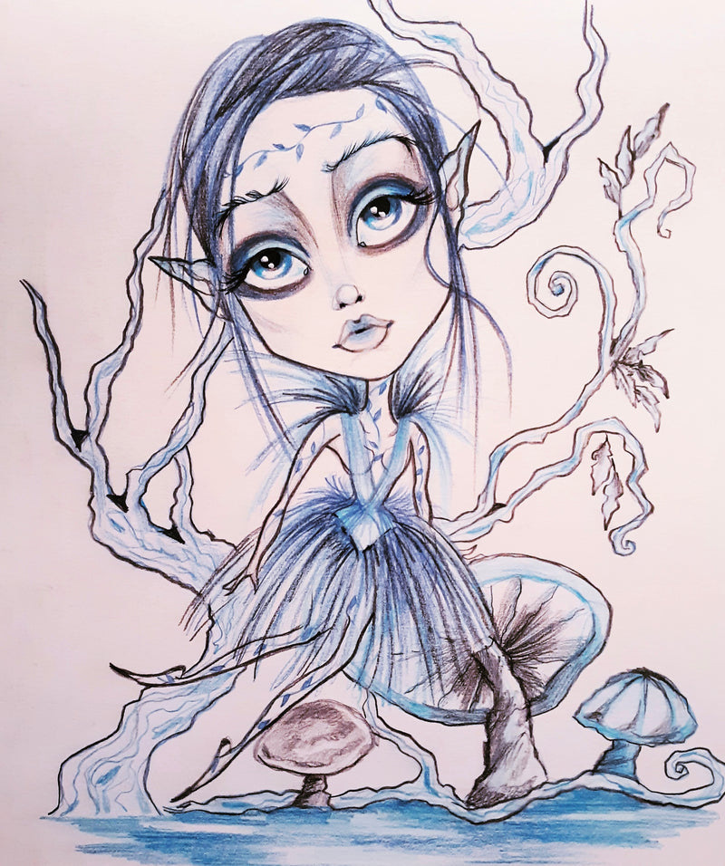 Blue Dreaming Elf Fantasy Fairy Art Print