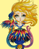 Fantasy Art Print Big eye Girl and Phoenix