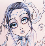 Blue Dreaming Elf Fantasy Fairy Art Print