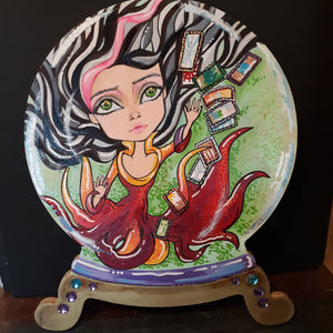 Handpainted Pine OOAK Crystal Ball Tarot Witch Custom Art