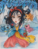 Snow White and The Birds Original Art  Fairytale decorative pillow