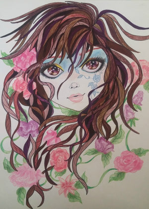 Brie Pink Flowers Face Fantasy Portrait Art Print