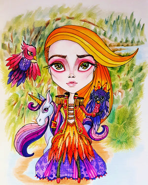Fantasy Firebird Girl Art Print by Leslie Mehl Art