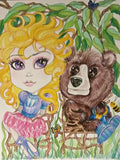 One Bear and Goldilocks Fairytale Fantasy Big Eye Art Print