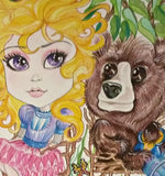 One Bear and Goldilocks Fairytale Fantasy Big Eye Art Print