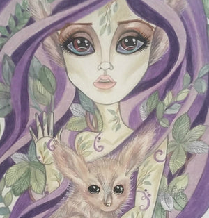 Fantasy Girl and Fox Mangrove Leaves Art
