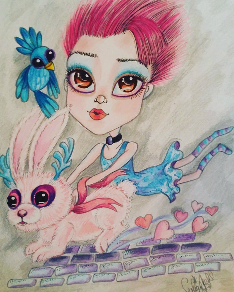 Pop Surrealism Rabbit Run Low Brow Big Eye Art Print