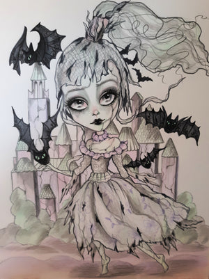 Horror Ghost She Was Haunted Goth Art Print