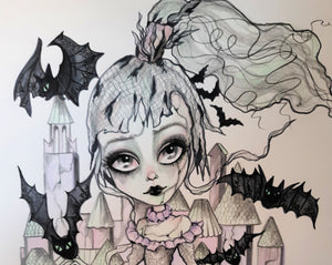 Horror Ghost She Was Haunted Goth Art Print