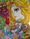 Sleeping Beauty in the Forest Fairytale Fantasy Big Eye Art Print