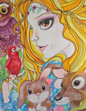 Sleeping Beauty in the Forest Fairytale Fantasy Big Eye Art Print