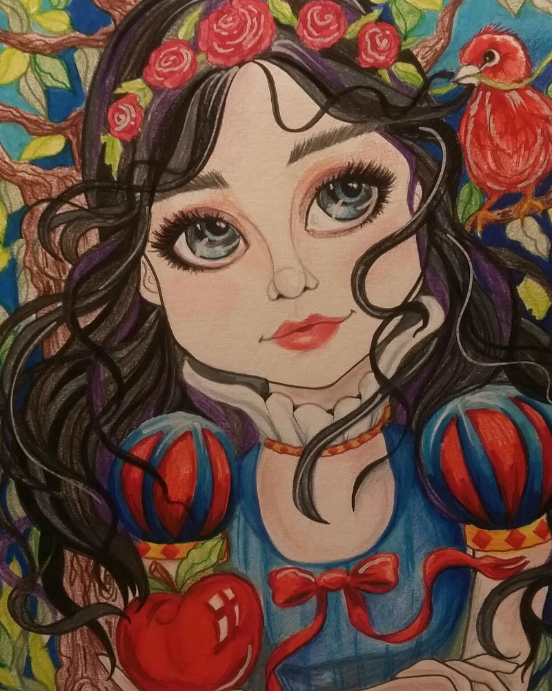 Snow White In The Woods Big Eye Fairytale Fantasy Art Print