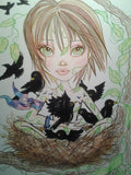 Fantasy Girl and Blackbirds Big Eye Art Print
