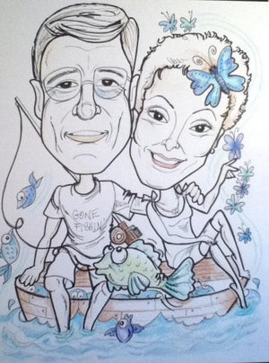 Caricature of Two People in Black and White with a Touch of Color