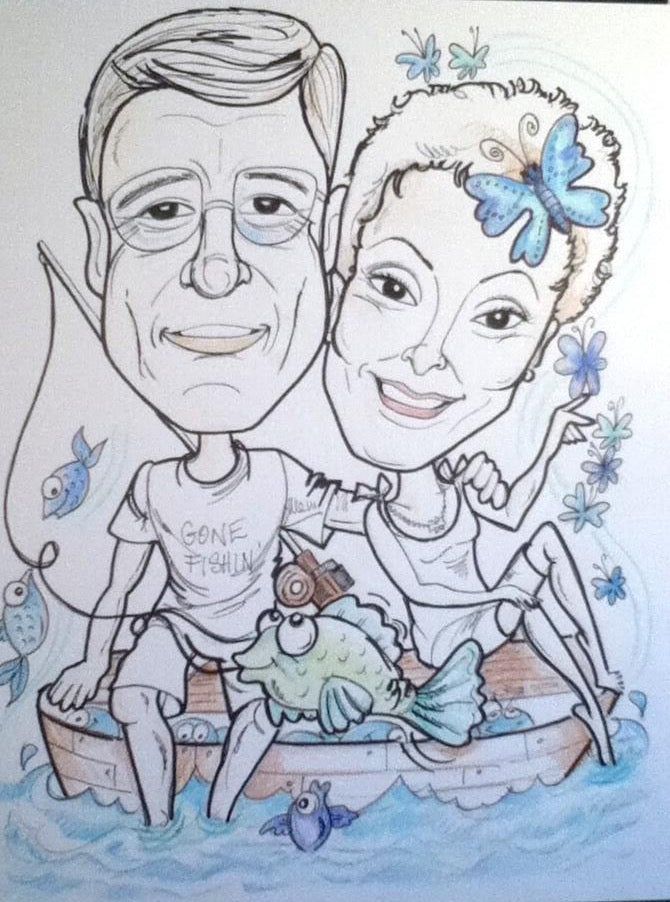 Caricature of Two People in Black and White with a Touch of Color