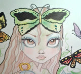 Butterfly Girl Big Eye Girl Fantasy Art Print