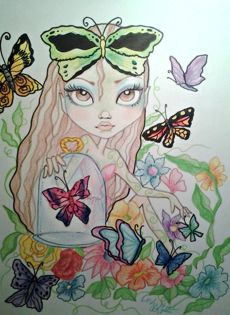 Butterfly Girl Big Eye Girl Fantasy Art Print