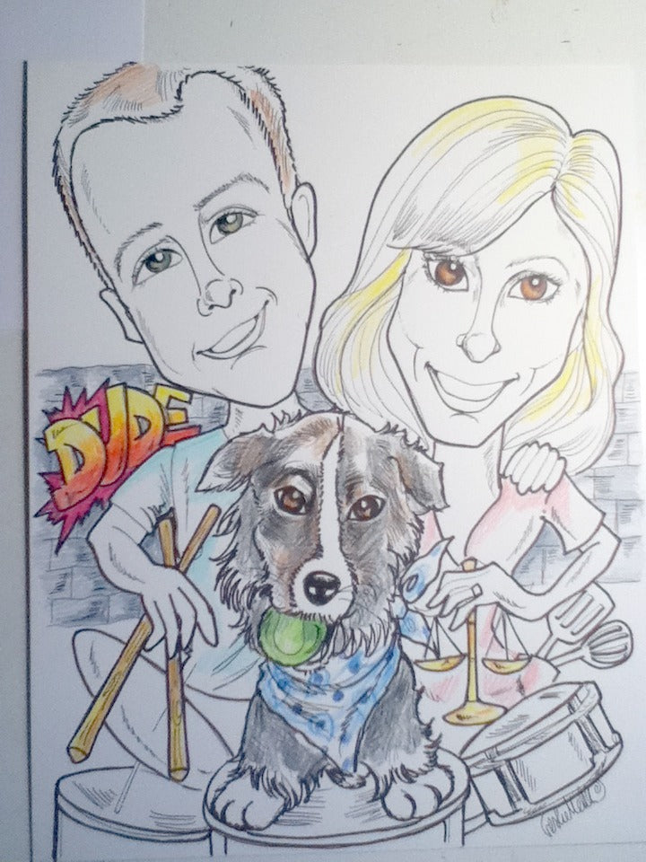 Caricature of Two People in Black and White with a Touch of Color