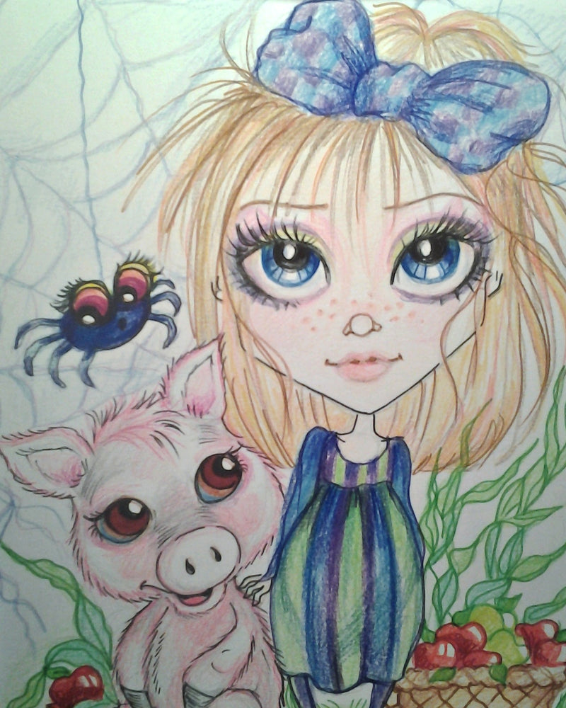 A Girl, Her Pig and their Spider Art Print