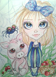 A Girl, Her Pig and their Spider Art Print