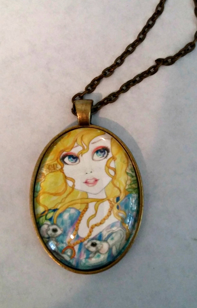 Fairytale Cinderella and the Mice Art Necklace Big Eye Art Jewelry