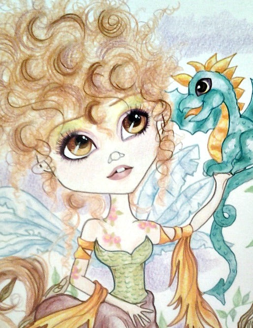 Curly Haired Centauress and the Dragon Fantasy Art Print