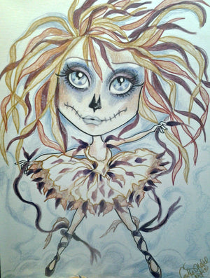 Dead Ballerina Big Eye Fantasy Art Print by Leslie Mehl