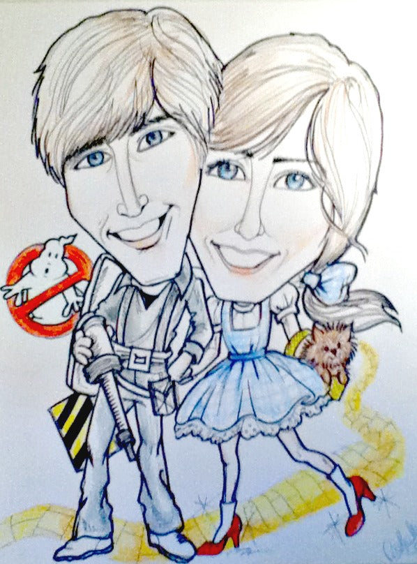 Caricature of Two People in Black and White with a Touch of Color