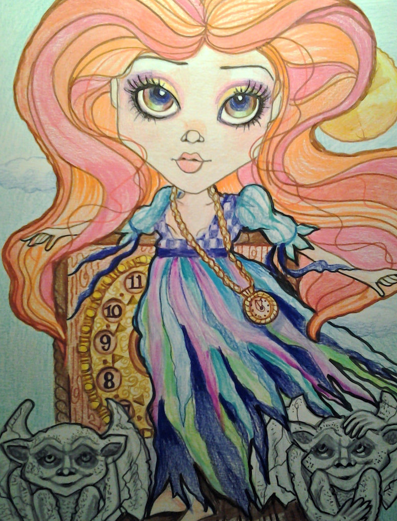 Gothic Girl and the Gargoyles Fantasy Big Eye Art