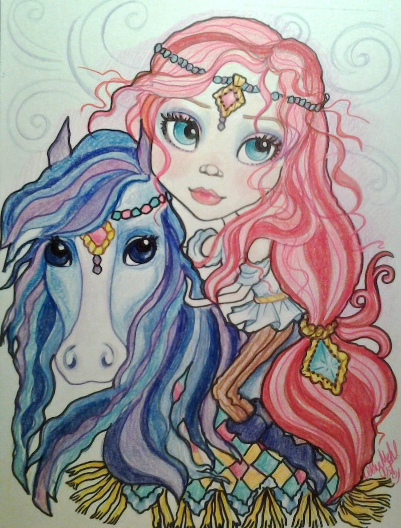 Fantasy Art Gypsy Horse Big Eye Girl
